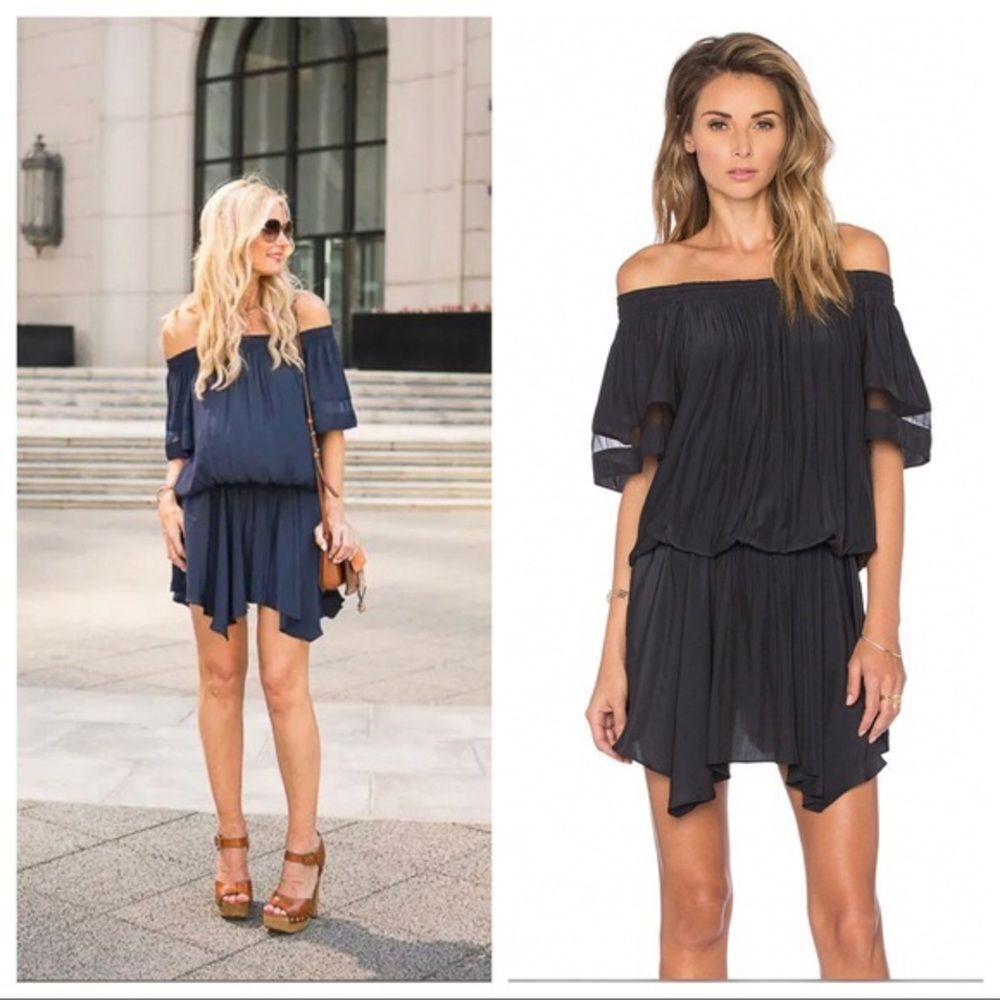 Ramy Brook Jessica Off the Shoulders Mini Dress in Navy Blue XS